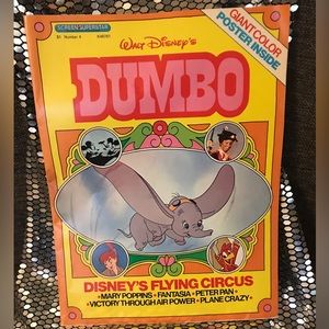 Vintage Disney Dumbo Circus Poster – Rare Foldout from Magazine –Peter Pan Art